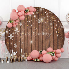 Lofaris Round Backdrop Rustic Wood Winter Snow White Snowflake Stars Circle Background Christmas Holiday Party Decoration
