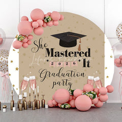 Lofaris Round Backdrop She Mastered It Graduation Party 2026 Background Class of Celebration Decorations