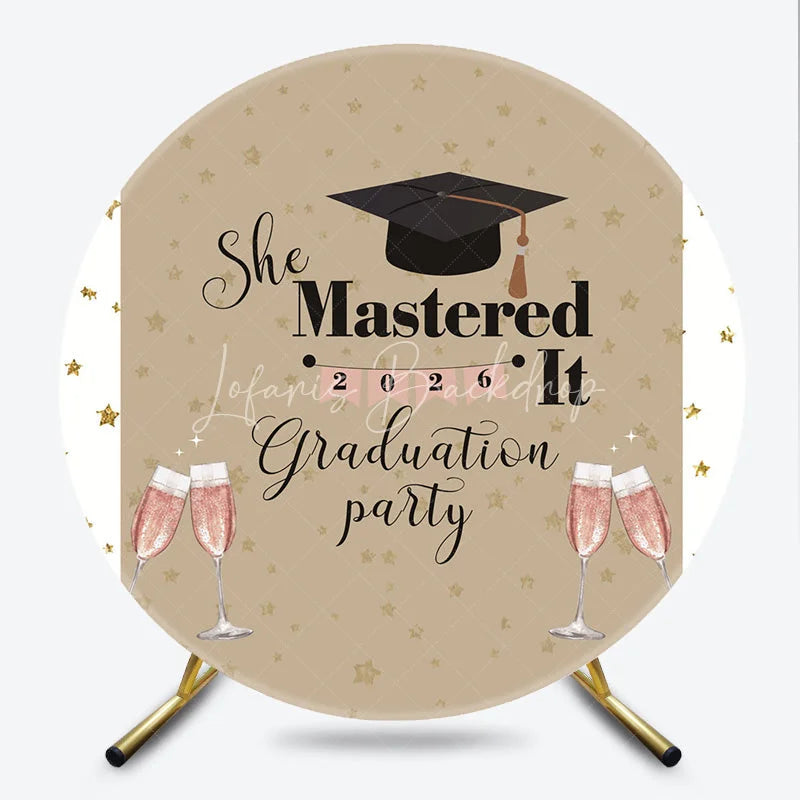 Lofaris Round Backdrop She Mastered It Graduation Party 2026 Background Class of Celebration Decorations