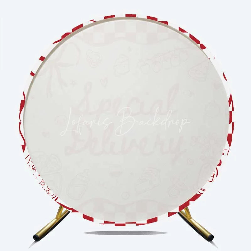 Lofaris Round Backdrop Special Delivery Pizza and Wine Baby Shower Background Red Checkered Food Theme Party Decor