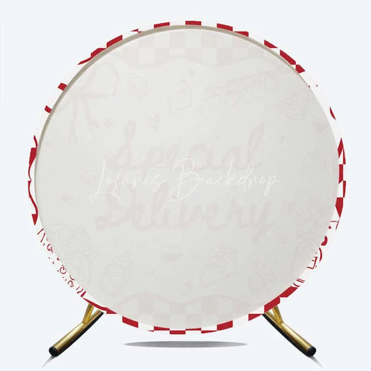 Lofaris Round Backdrop Special Delivery Pizza and Wine Baby Shower Background Red Checkered Food Theme Party Decor