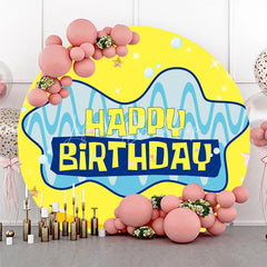 Lofaris Round Backdrop Underwater Cartoon Yellow Cover Blue Ocean Bubble Starfish Circle Background Kids Birthday Party Prop