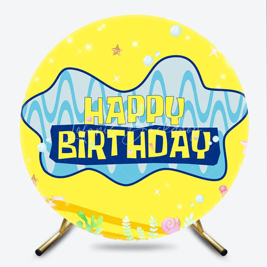 Lofaris Round Backdrop Underwater Cartoon Yellow Cover Blue Ocean Bubble Starfish Circle Background Kids Birthday Party Prop