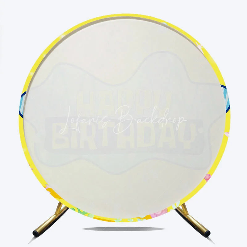 Lofaris Round Backdrop Underwater Cartoon Yellow Cover Blue Ocean Bubble Starfish Circle Background Kids Birthday Party Prop