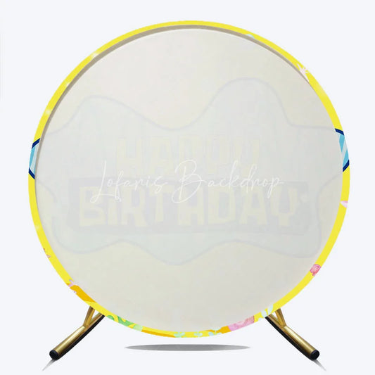 Lofaris Round Backdrop Underwater Cartoon Yellow Cover Blue Ocean Bubble Starfish Circle Background Kids Birthday Party Prop