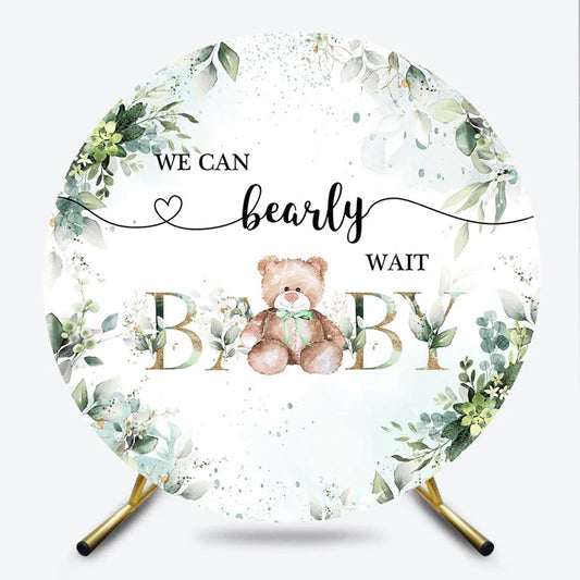 Lofaris Round Backdrop We Can Bearly Wait Baby Shower Teddy Bear Eucalyptus Greenery Decor