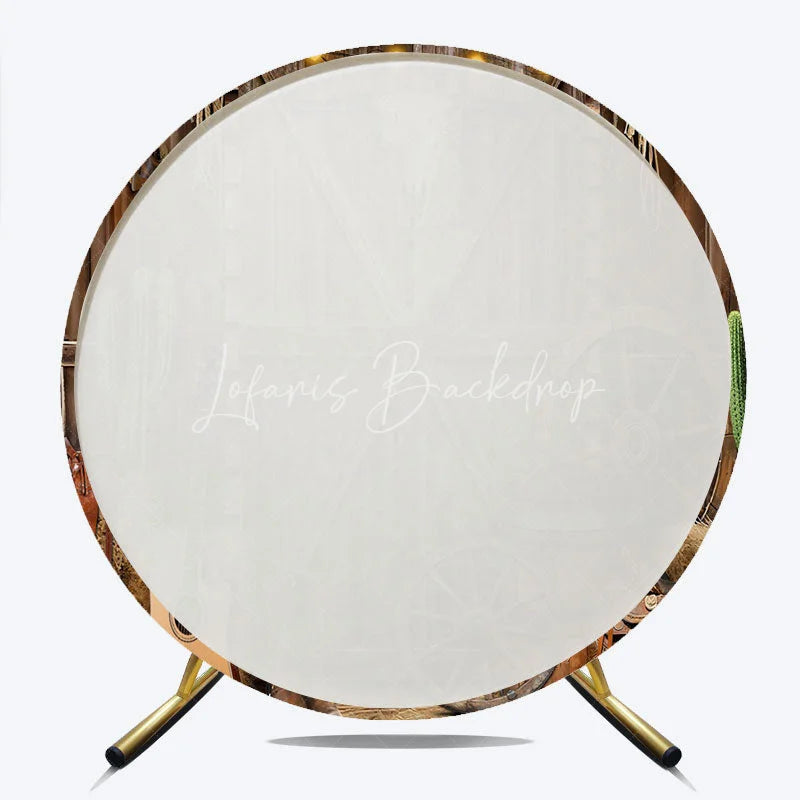 Lofaris Round Backdrop Western Cowboy Barn Door Cover Rustic Wood Bull Skull Circle Background Wild West Party Decoration