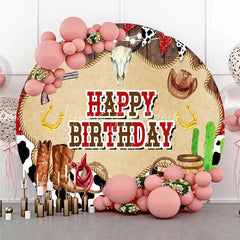 Lofaris Round Backdrop Western Cowboy Rustic Wood Boots and Skull Birthday Circle Cover
