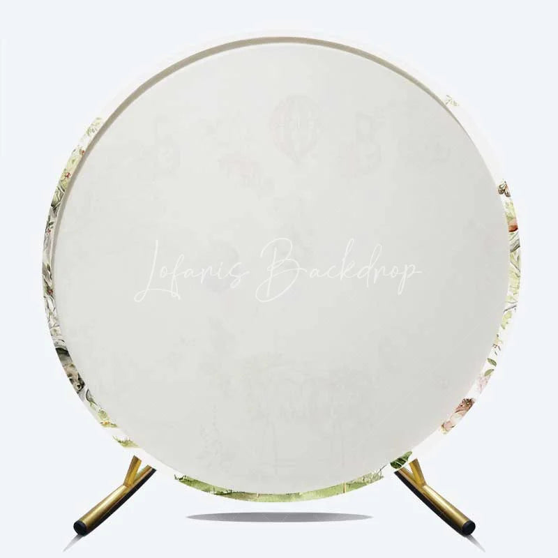Lofaris Round Backdrop Woodland Bear Watercolor Animals Baby Shower Circle Cover Decoration
