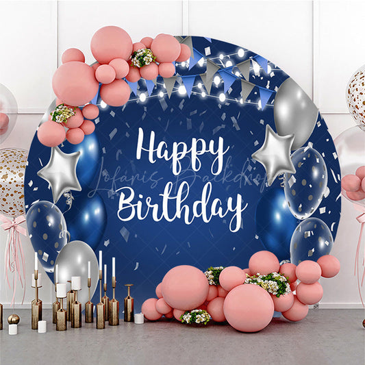 Lofaris Round Balloon And Ribbons Glitter Birthday Backdrop