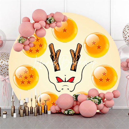 Lofaris Round Beige Fantasy Dragon Backdrop Magical Star Spheres Birthday Party Decoration for Kids and Baby Shower