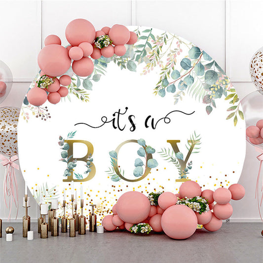 Lofaris Round Boho Glitter Plant Boy Baby Shower Backdrop