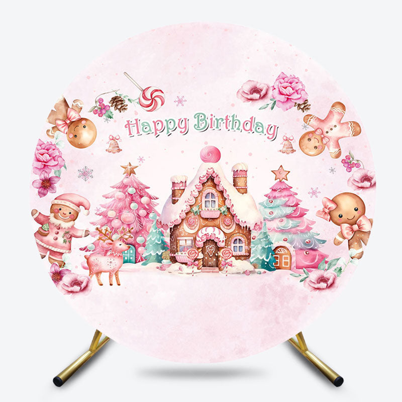 Lofaris Round Christmas Gingerbread House Birthday Backdrop