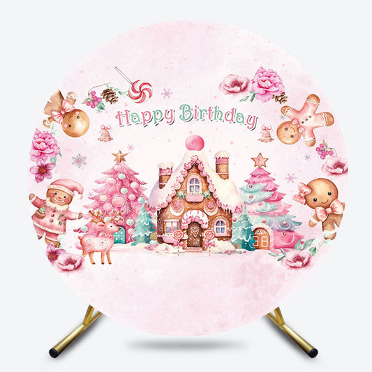 Lofaris Round Christmas Gingerbread House Birthday Backdrop