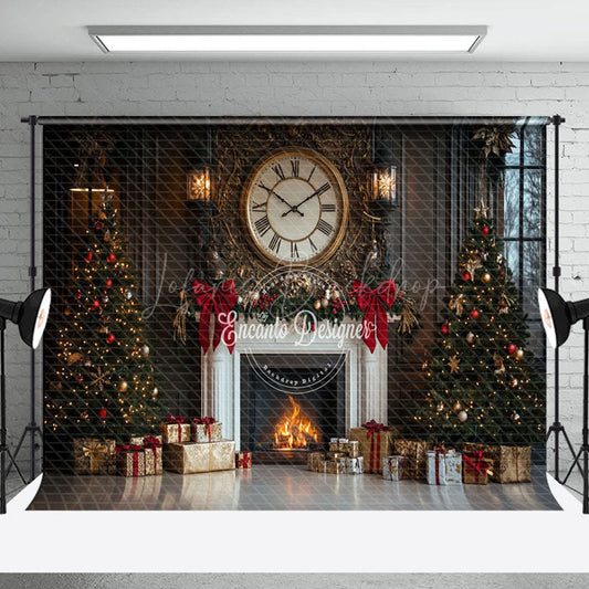 Lofaris Round Clock White Fireplace Gift Box Xmas Backdrop