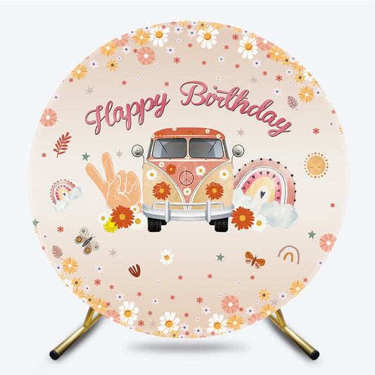 Lofaris Round Daisy Mercedes Benz Two Cute Birthday Backdrop