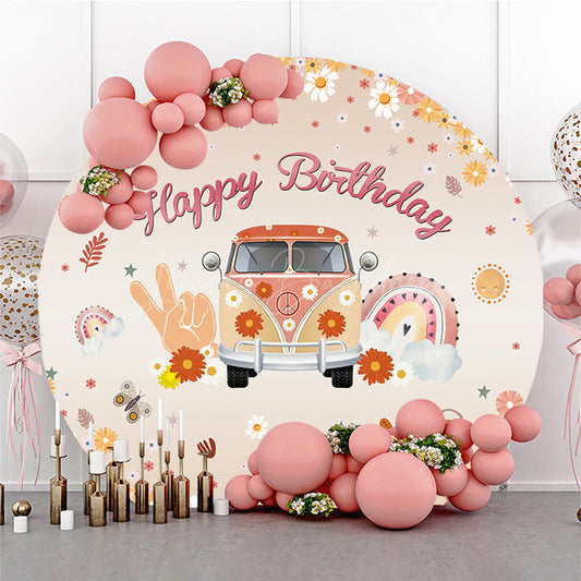 Lofaris Round Daisy Mercedes Benz Two Cute Birthday Backdrop
