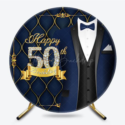 Lofaris Round Elegant Formal Suit Happy Birthday Backdrop