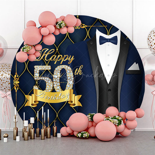 Lofaris Round Elegant Formal Suit Happy Birthday Backdrop