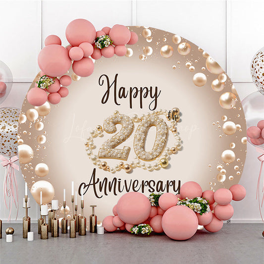 Lofaris Round Elegant Pearls Happy 20th Anniversary Backdrop