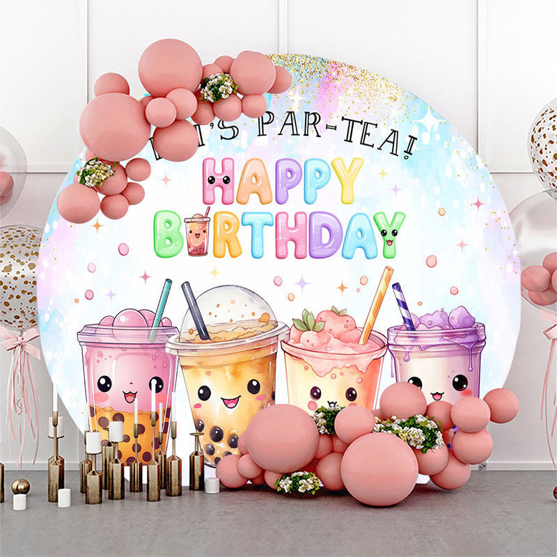 Lofaris Round Fairy Tale Boba Milk Tea Birthday Backdrop