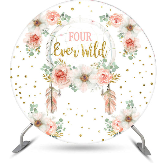 Lofaris Round Floral Gold Glitter Four Ever Wild Backdrop