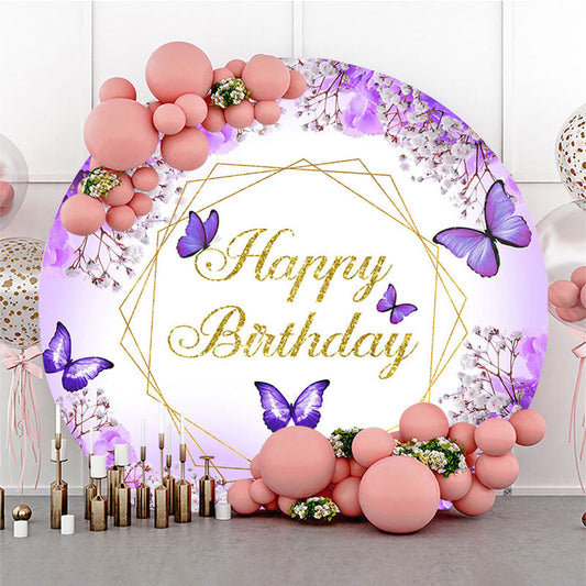 Lofaris Round Glitter Butterfly Violet Birthday Backdrop
