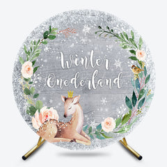 Lofaris Round Grey Wooden Snowy Winter Onderland Backdrop