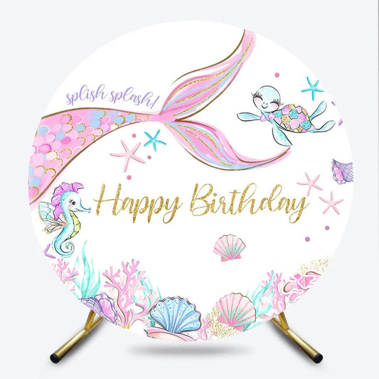 Lofaris Round Mermaid Birthday Backdrop Underwater Sea Life Party Supplies for Girls