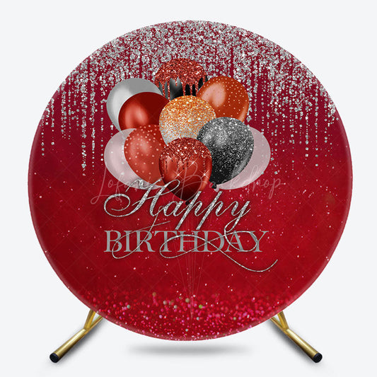 Lofaris Round Red Glitter Balloons Happy Birthday Backdrop