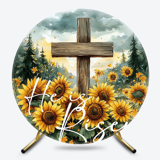 Lofaris Round Sunflower Forest Cross He Is Risen Backdrop