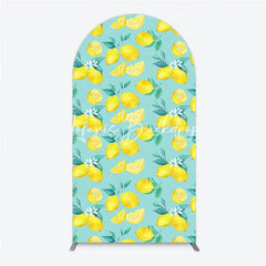 Lofaris Round Top Arch Backdrop with Vibrant Watercolor Lemon and Green Leaf Fresh Summer Party Decor