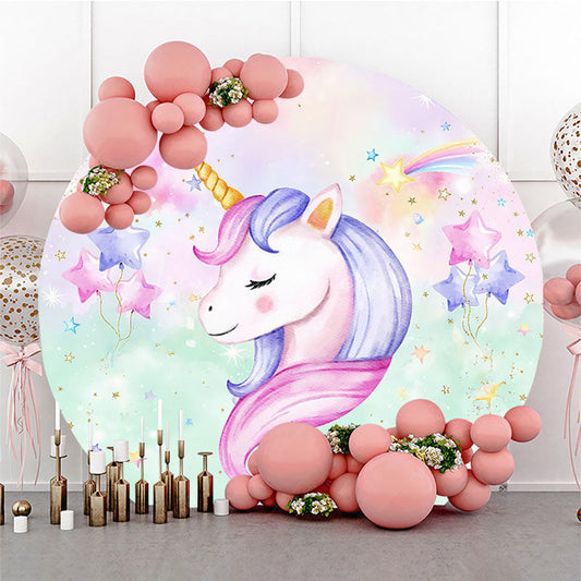Lofaris Round Unicorn Cartoon Star Balloon Birthday Backdrop