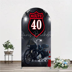 Lofaris Route 40 Biker Birthday Arch Backdrop Motorcycle Theme for 40th Man Cave Party Photo Booth Decor