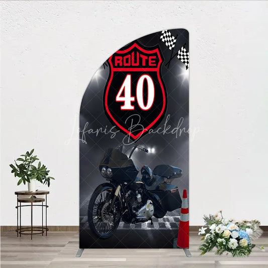 Lofaris Route 40 Biker Birthday Half Moon Arch Backdrop Motorcycle Theme for 40th Man Cave Party Photo Booth Decor