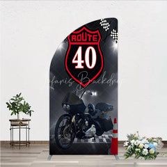 Lofaris Route 40 Biker Birthday Half Moon Arch Backdrop Motorcycle Theme for 40th Man Cave Party Photo Booth Decor
