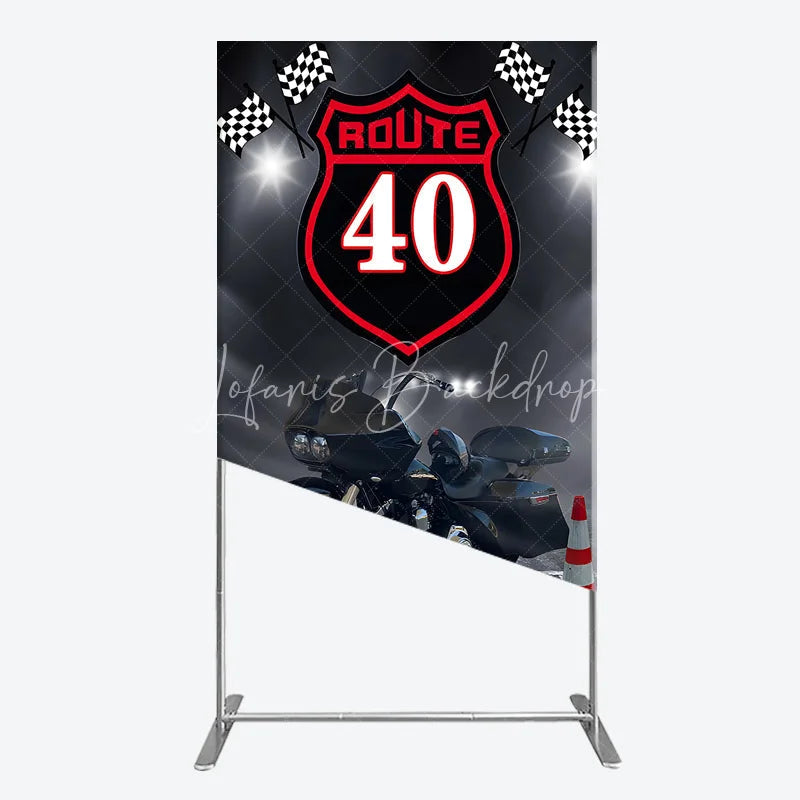 Lofaris Route 40 Biker Birthday Rectangle Backdrop Motorcycle Theme for 40th Man Cave Party Photo Booth Decor