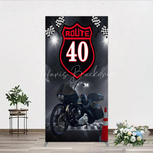 Lofaris Route 40 Biker Birthday Rectangle Backdrop Motorcycle Theme for 40th Man Cave Party Photo Booth Decor