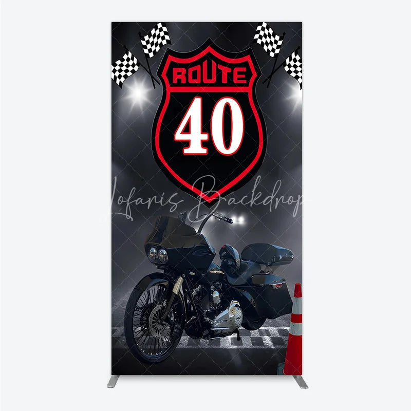 Lofaris Route 40 Biker Birthday Rectangle Backdrop Motorcycle Theme for 40th Man Cave Party Photo Booth Decor