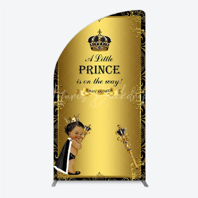 Lofaris Royal Black Gold Baby Shower Half Moon Arch Backdrop Little Prince Party Decoration African American Boy Crown Background