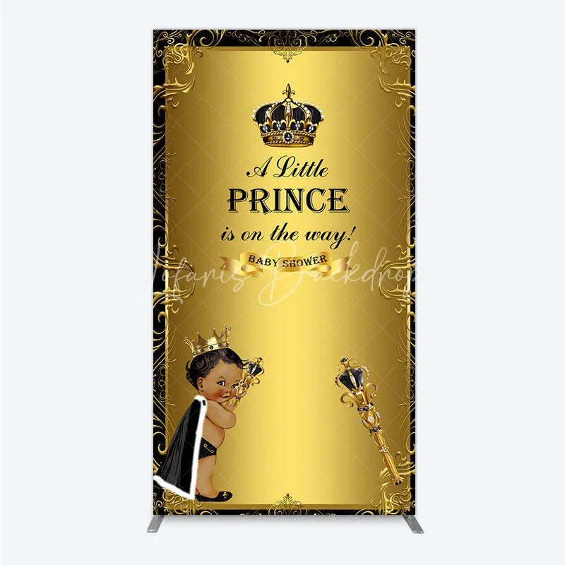 Lofaris Royal Black Gold Baby Shower Rectangle Backdrop Little Prince Party Decoration African American Boy Crown Background