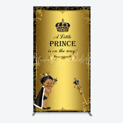 Lofaris Royal Black Gold Baby Shower Rectangle Backdrop Little Prince Party Decoration African American Boy Crown Background