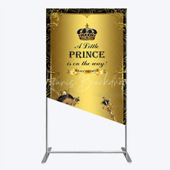 Lofaris Royal Black Gold Baby Shower Rectangle Backdrop Little Prince Party Decoration African American Boy Crown Background