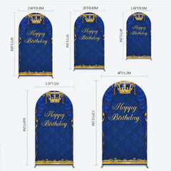 Lofaris Royal Blue and Gold Crown Happy Birthday Arch Backdrop Kit Elegant Prince Party Decor