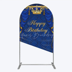 Lofaris Royal Blue and Gold Crown Happy Birthday Arch Backdrop Kit Elegant Prince Party Decor