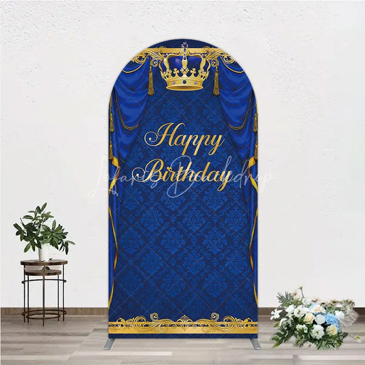 Lofaris Royal Blue and Gold Crown Happy Birthday Arch Backdrop Kit Elegant Prince Party Decor