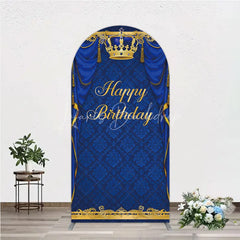 Lofaris Royal Blue and Gold Crown Happy Birthday Arch Backdrop Kit Elegant Prince Party Decor