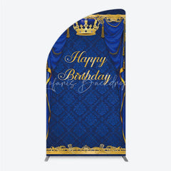 Lofaris Royal Blue and Gold Crown Happy Birthday Half Moon Arch Backdrop Kit Elegant Prince Party Decor