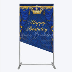 Lofaris Royal Blue and Gold Crown Happy Birthday Rectangle Backdrop Kit Elegant Prince Party Decor