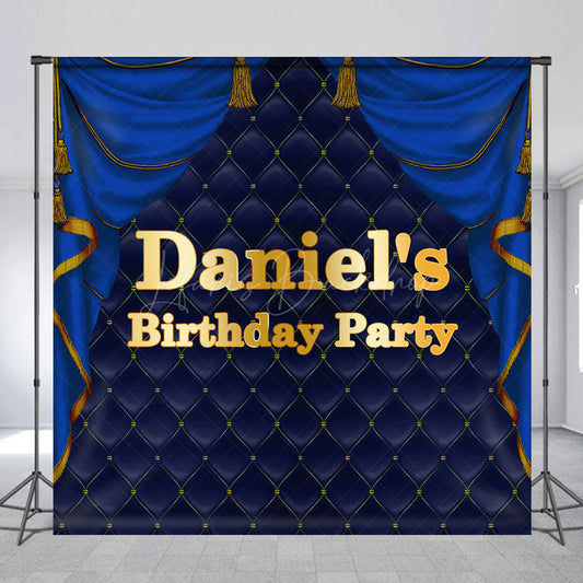 Lofaris Royal Blue Curtain Custom Name Birthday Bash Backdrop